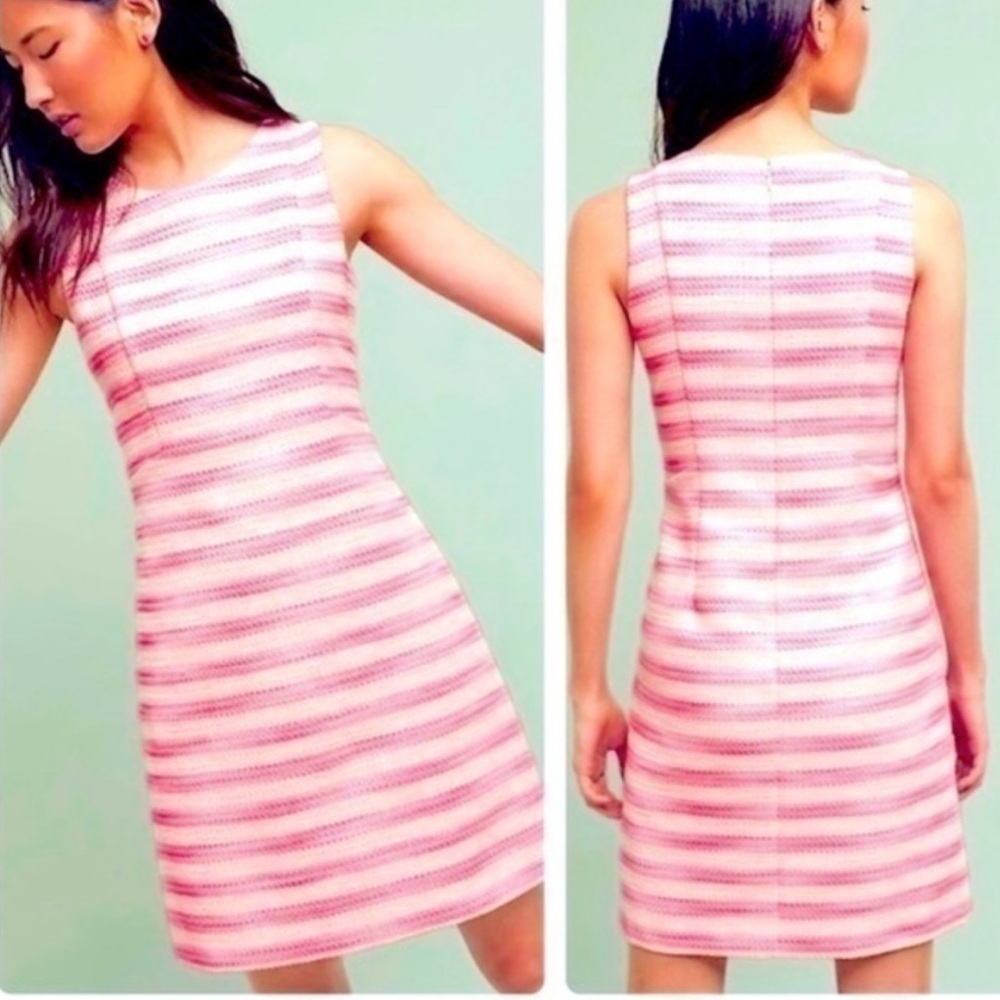 Eliza J Alina Striped Tweed Dress Hot Pink and Cream with Metallic Thread